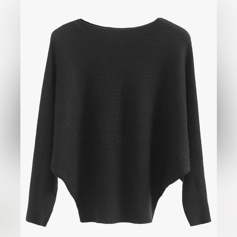 GABERLY Boat Neck Batwing Sleeves Dolman Knitted Sweater